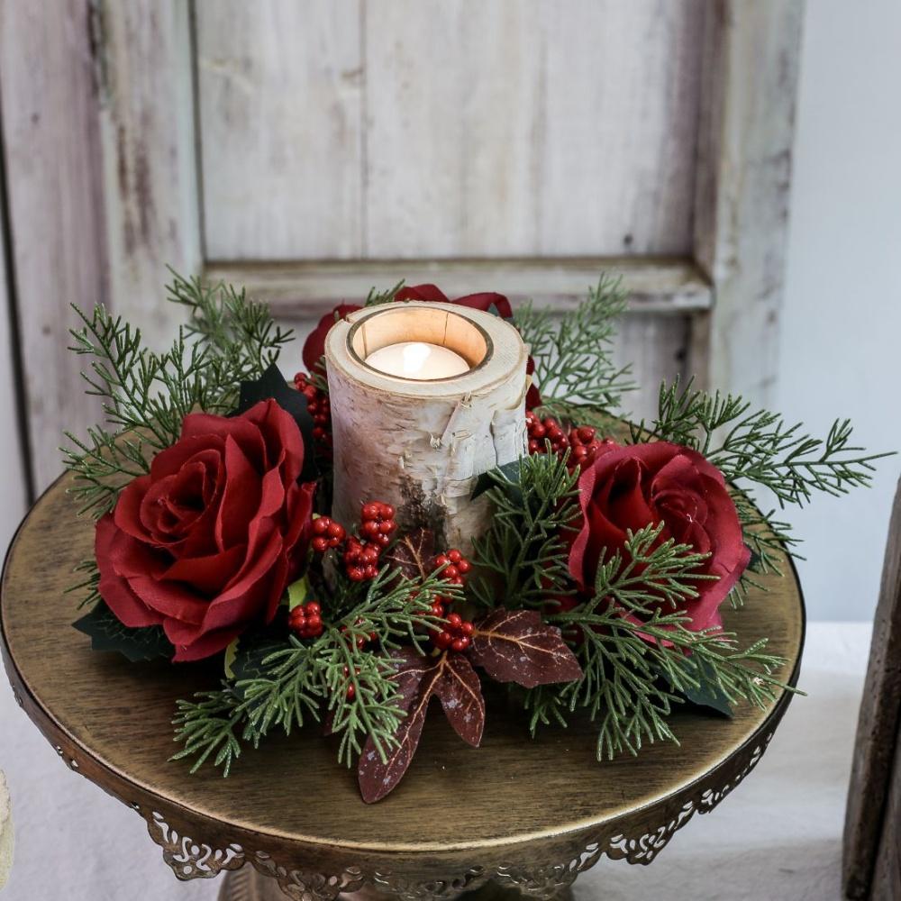 Christmas Candlestick Wreath Red Fruit Artificial Flowers Candle Ring Xmas New Year Table Decoration Candle Holder Garland