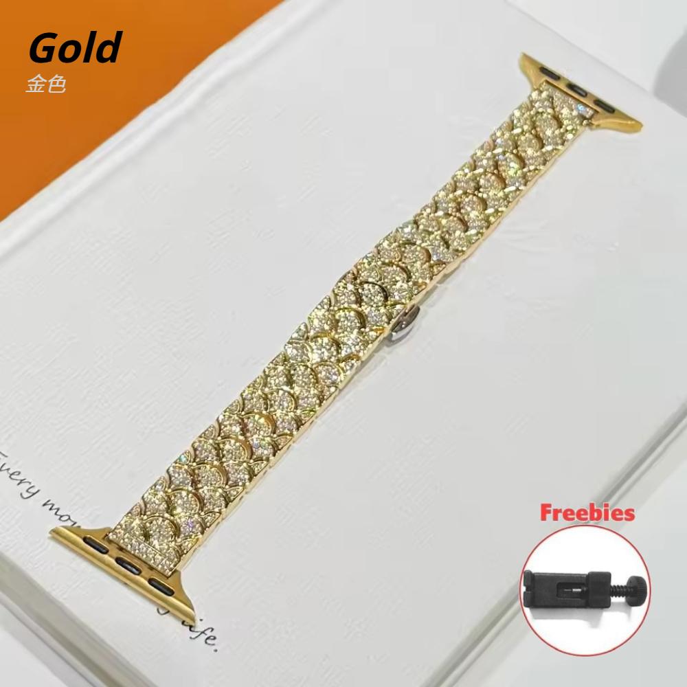 

Luxury Diamond Band For Apple Watch Ultra 49mm Strap Metal Woman Bracelet For iWatch Series 11 10 9 8 7 SE 6 5 40mm 41mm 42mm 45mm 46mm Bling Band Series11/10 46mm золотий