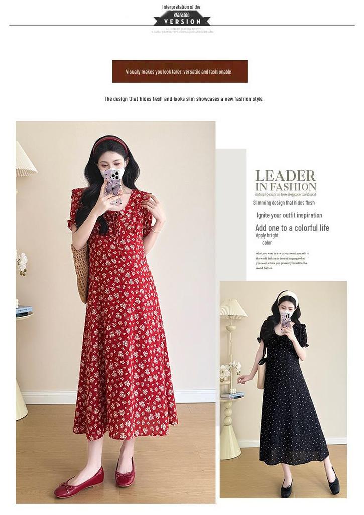 2026 Summer V-neck Ruffled Maternity Maxi Dress