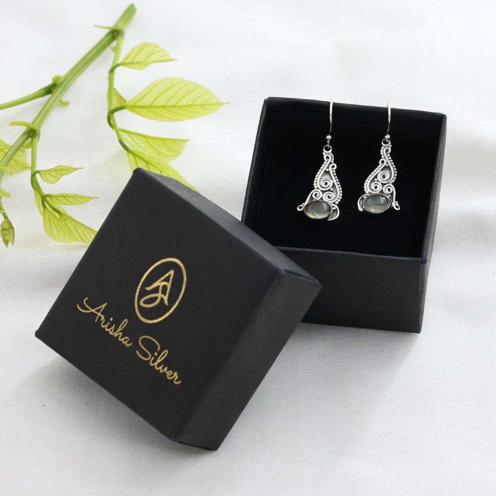 Prehnit Silber Ohrring, Damen Ohrring, Silberschmuck, 925 Sterling Silber Handgefertigter Schmuck