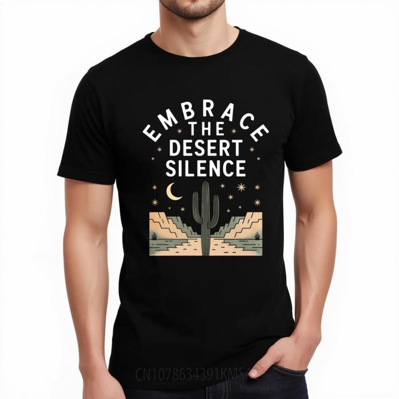 Adult Teenagers Crew Neck Tshirt Casual Embrace The Desert Silence Cactus Moon Stars Mountains Everyday Unisex Top Tees