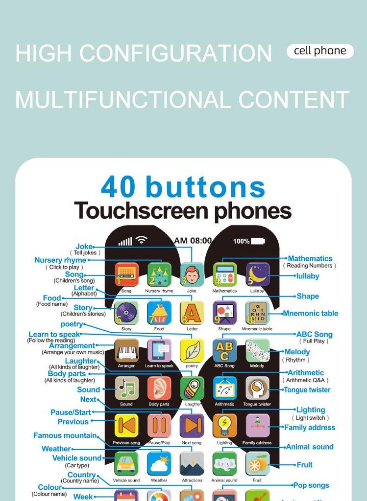 Kids' Learning Simulation Phone Toy - Multifunctional Early Education Music Device