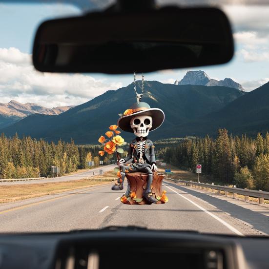 Halloween Decorations Skull Man Car Pendant Cartoon Rearview Mirror Ornament Gothic Hanging Accessories