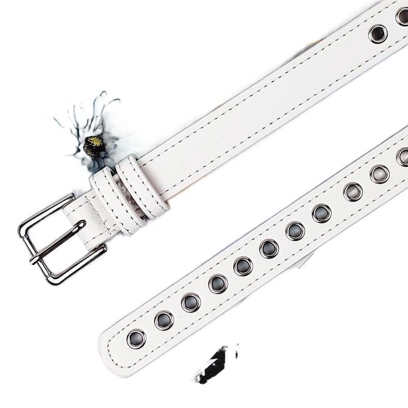 Trendy White Pu Belt For Denim Versatile Simple Style Buckle For Casual Wear
