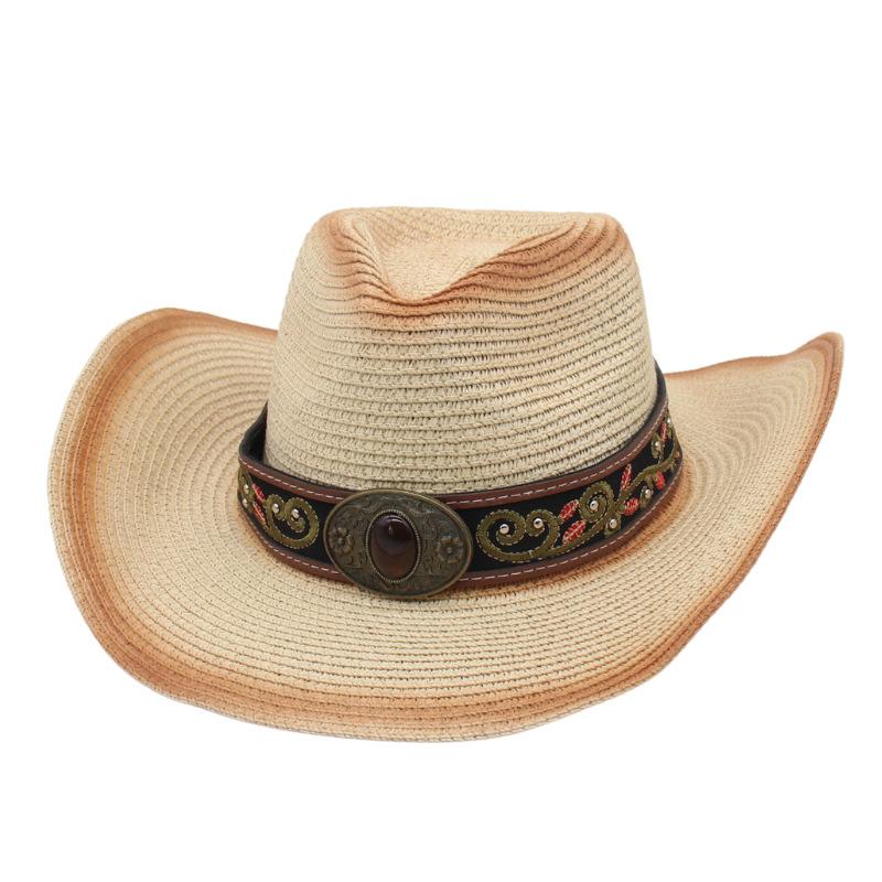 Gem Tibetan Tibetan Western Cowboy Top Hat Foldable Ethnic Style Outdoor Sunscreen Hat Cross-Border New Belt Straw Hat