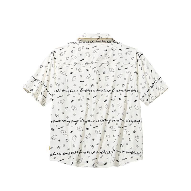 Anta X Seal Look Collaboration Life Series Comfortable Simple Versatile Loose Fit Printed Breathable Casual Short Sleeve Shirt Men Shirts 172528129-1