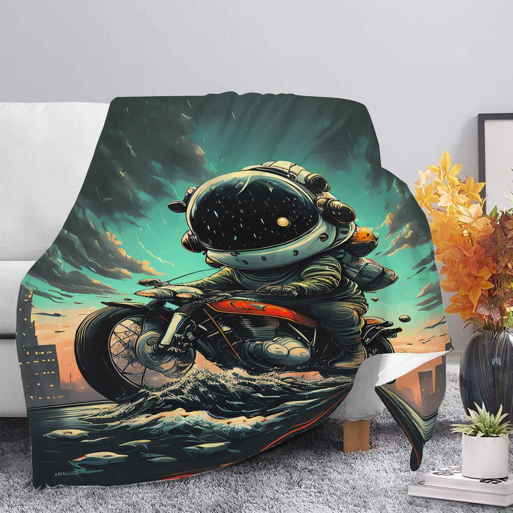 Cyber Space Motorcycle Theme Flannel printed blanket suitable for all seasons suitable for living room office sofa and travel