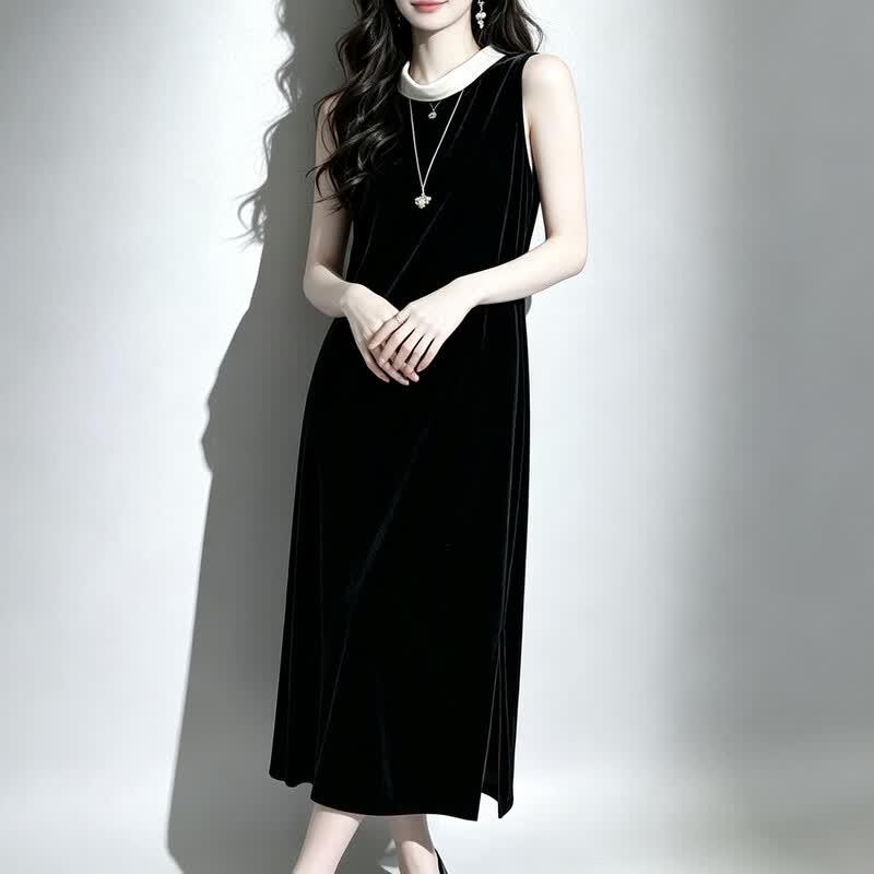Elegant Mulberry Silk Velvet Sleeveless A-line Dress