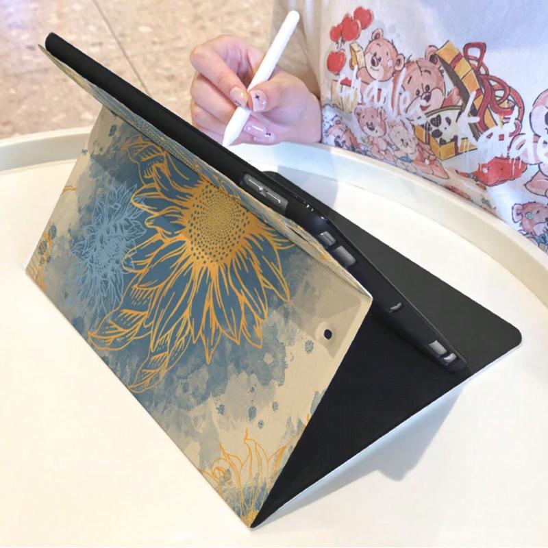 Smart Cover with Pencil Holder for IPad Air 5 2022 Air 4 Case Pro 11 2nd 3rd 4th Ink Sunflower Tablet Cover 10.2 7th 8th 9th Gen