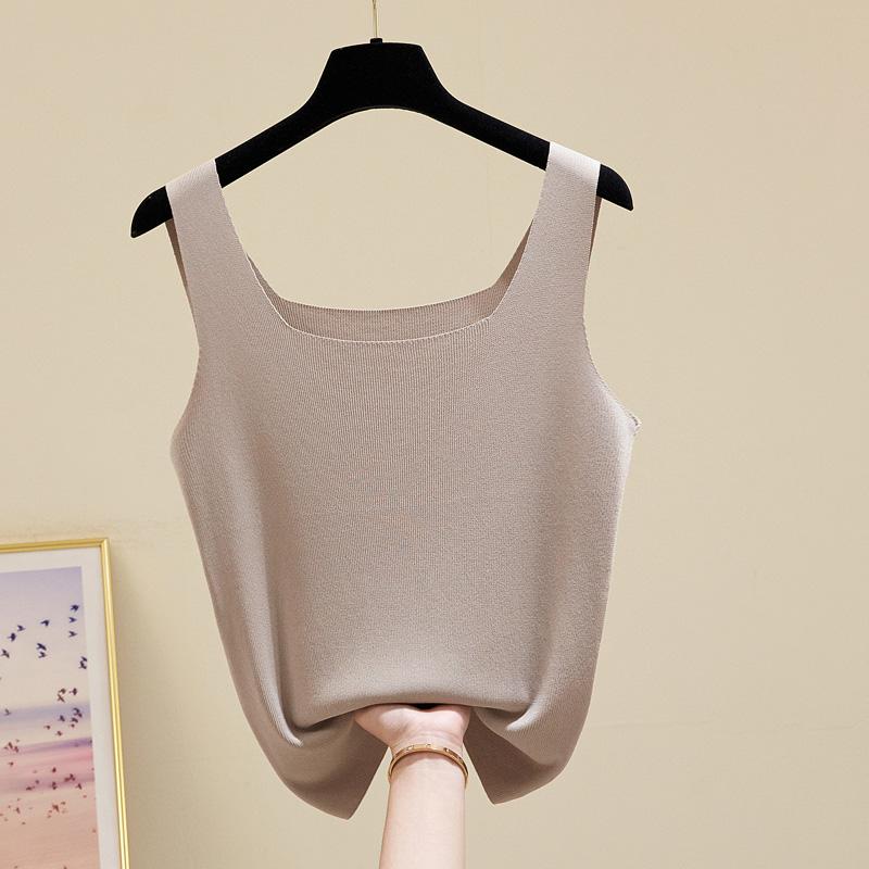 Fashion New Summer Sleeveless Knitted Tank Tops Women Square Collar Black White Knitted Vest Tanks Camis Women Tops JJ22