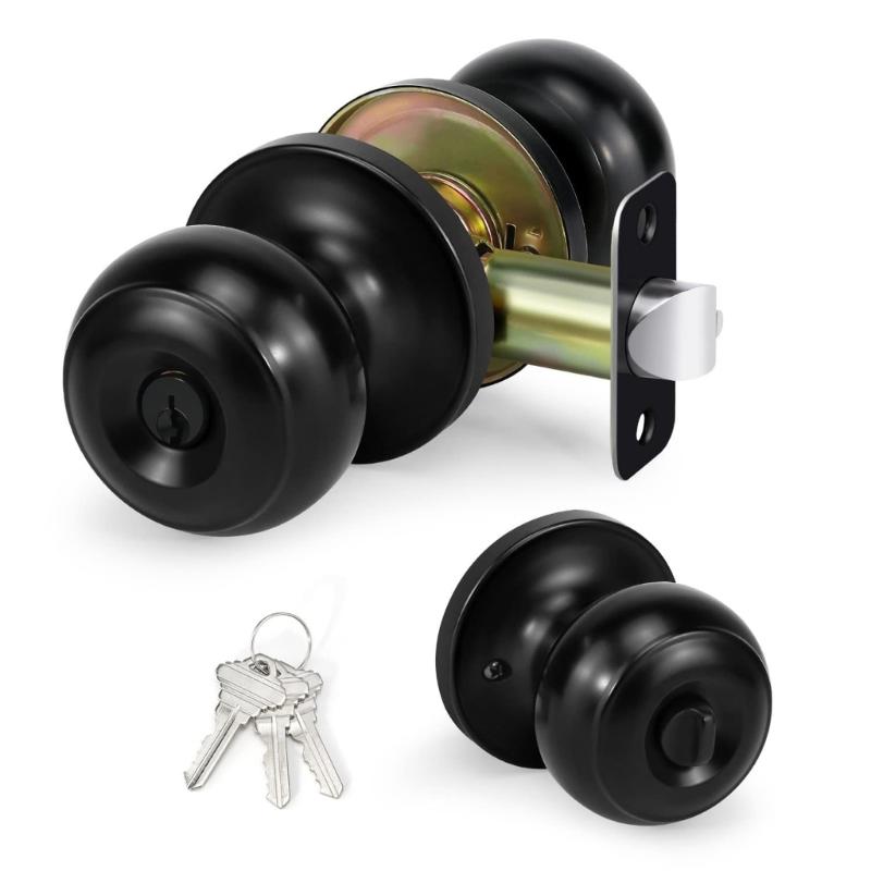 Round Shaped Entrance Lock Doorknob Zinc Alloy Door Knobs Knobset Metal Handle Knob with Key Interior Door Handles