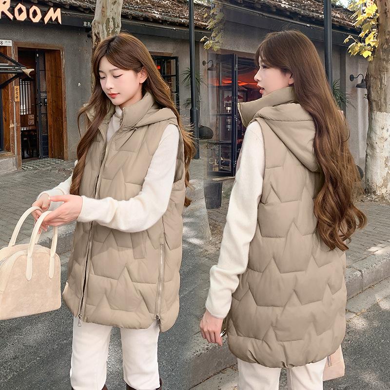 YYFS Mode Femme Décontracté Automne Hiver Couleur Unie Imprimé Sans Manches Vestes & Manteaux Manteaux en Duvet