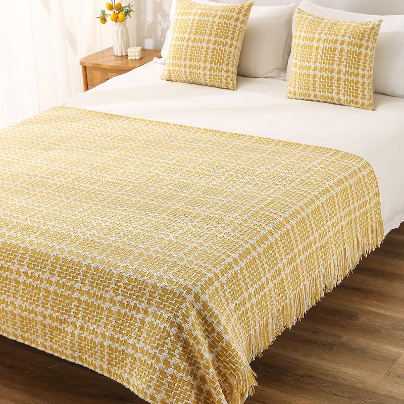 French Bed Cover Weaving Grid Bed Flag Hotel and Homestay Bed End Towel Living Room Sofa Background Decorative Blanket Multi Functional Bedding