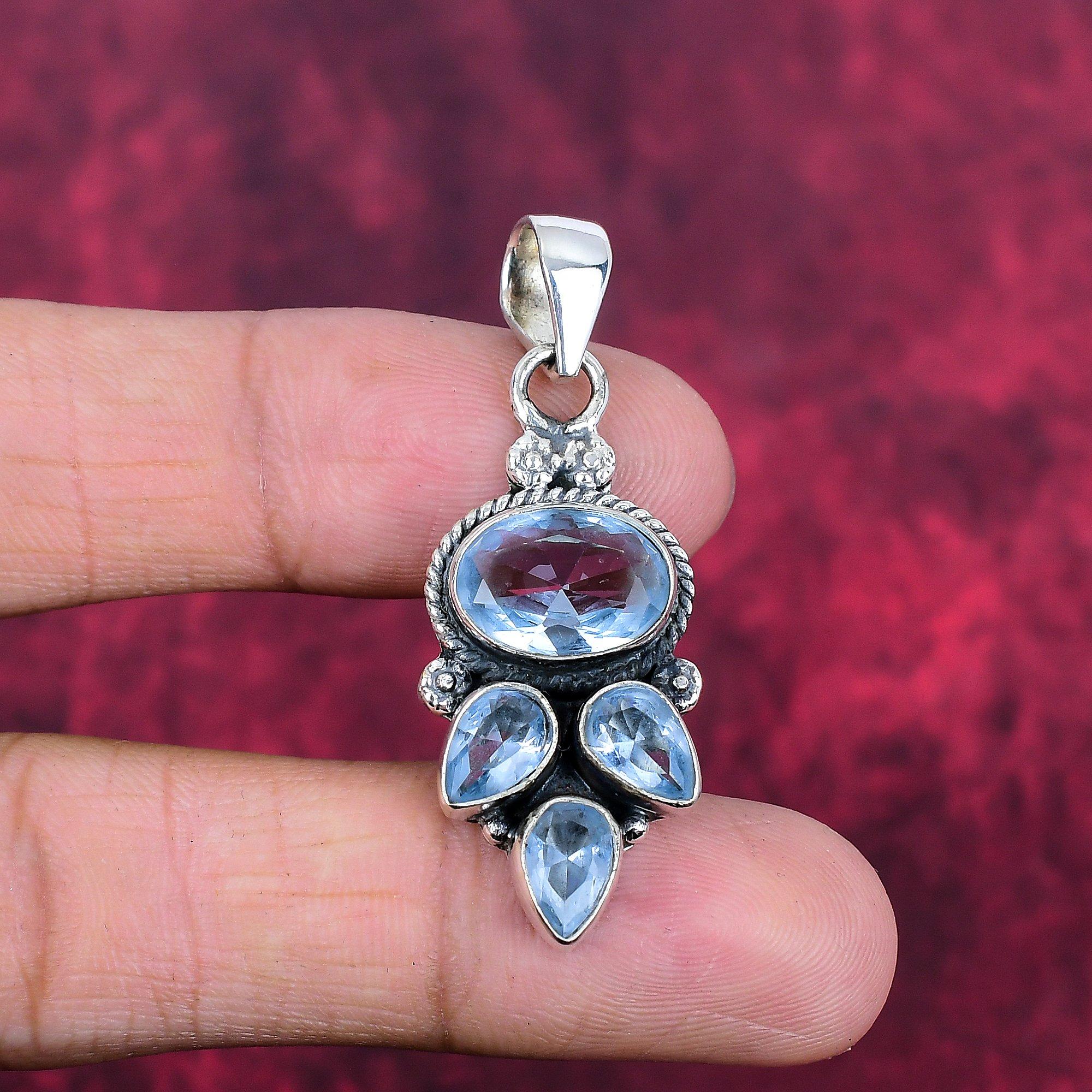 

Подвеска Swiss Blue Topaz Gemstone, 925 Solid Sterling Silver Jewelry, Подвеска ручной работы, Серебряные украшения для подарка 1.96 Inches