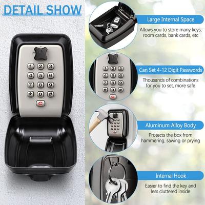Key Lock Box with Button, Portable Combination Key Lock Box, Weather Proof and Safe Key Storage Device