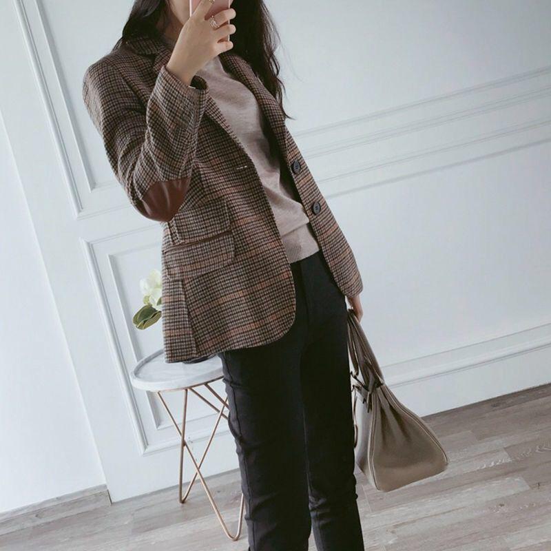 2024 Spring/Autumn Women's Plus Size Retro Plaid Wool Blazer – Short Korean Style Suit