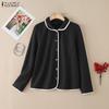 ZANZEA Women Casual Solid Color Loose Long Sleeve Blouse
