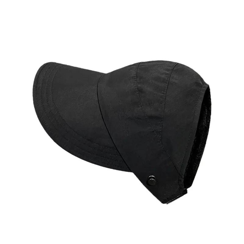 Foldable Wide Brim Ponytail Sun Hat Drawstring Adjustable Caps Women Empty Top Beach Hat Summer Quick-dry Visor Fisherman Cap