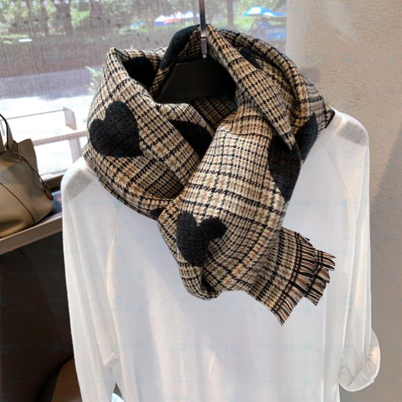 Shawl Women's Autumn Korean Design Versatile Fashion Love Grid Warm Skin Friendly Scarf Imitation Cashmere Scarf  Winter