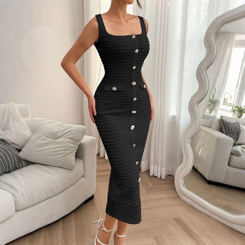 Elegant Elegance Style Button Sheath Maxi Dress Women's Clothing Fall and Winter