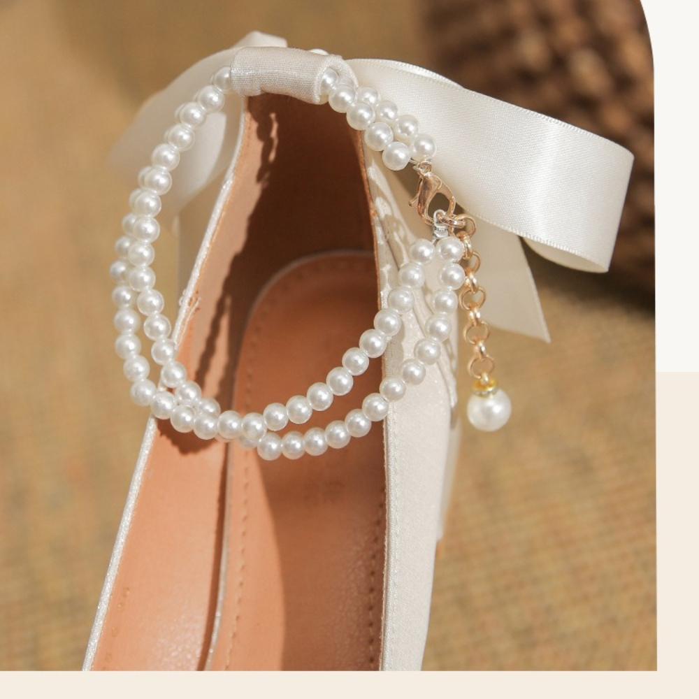 2025 New French-Style Women's Wedding Shoes - Bowknot Fairy Bridesmaid Shoes, Two-Way Wear Block Heel, Comfortable Non-Tiring Feet, StyleXCY34-888-200