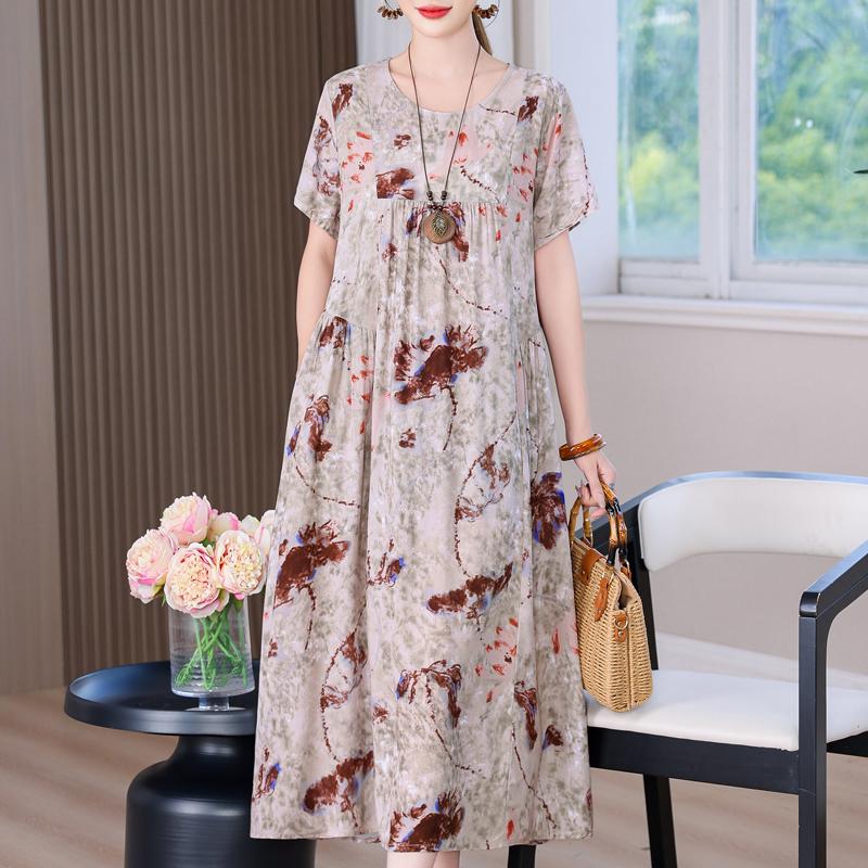 Elegant Long Dress for Women Vintage Clothes Plus Size Casual Short Sleeve Summer Loose Dress