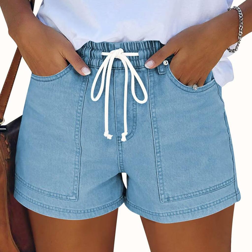 Damskie Kolorowe Jeansowe Szorty Stretch Slim Fit z Przetarciami