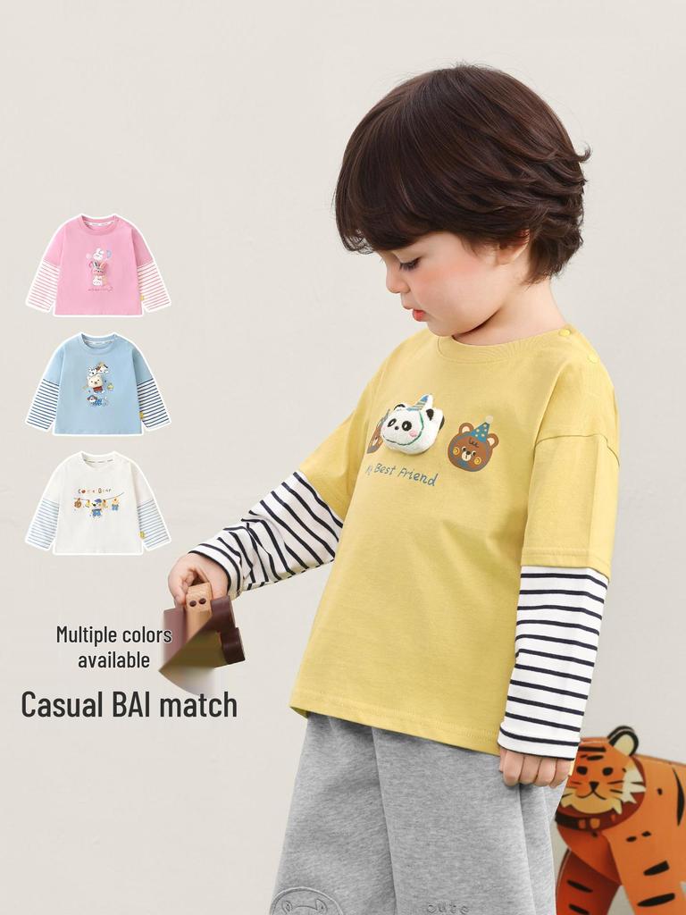Kaka Panda Kids' Long-Sleeve T-shirt - Trendy Spring/Autumn Layer for Boys and Girls