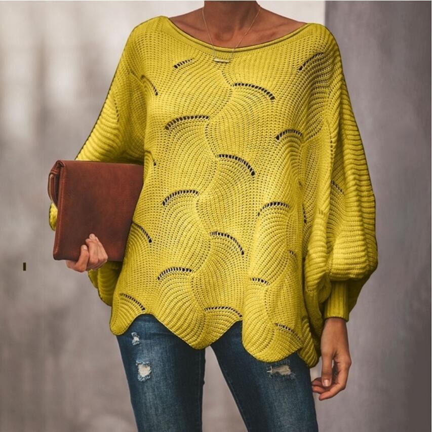 

Осень и зима новый летучая мышь рукав повседневный свободный топ базовая кофта вязаный свитер для женщин 3523 L жёлтый