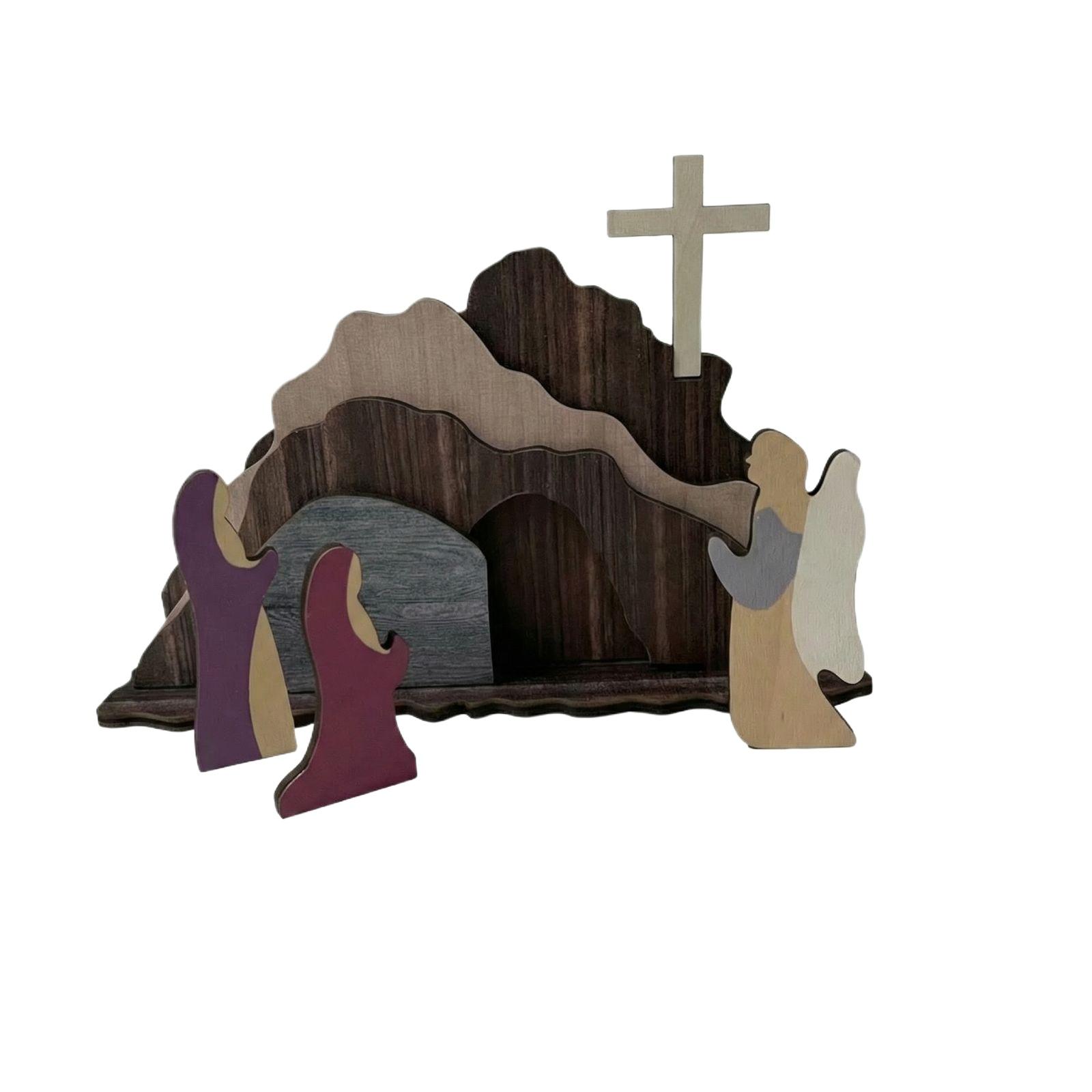 

Wooden Easter Nativity Scene Set, Cross Tomb Tray Set, Suitable For Religious Sites, Home Desktops, And As A Gift. One Size чорний