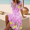 Women's Summer Long Dress V-Neck Short Printed Floral Printed Beach Dress Praty Dress