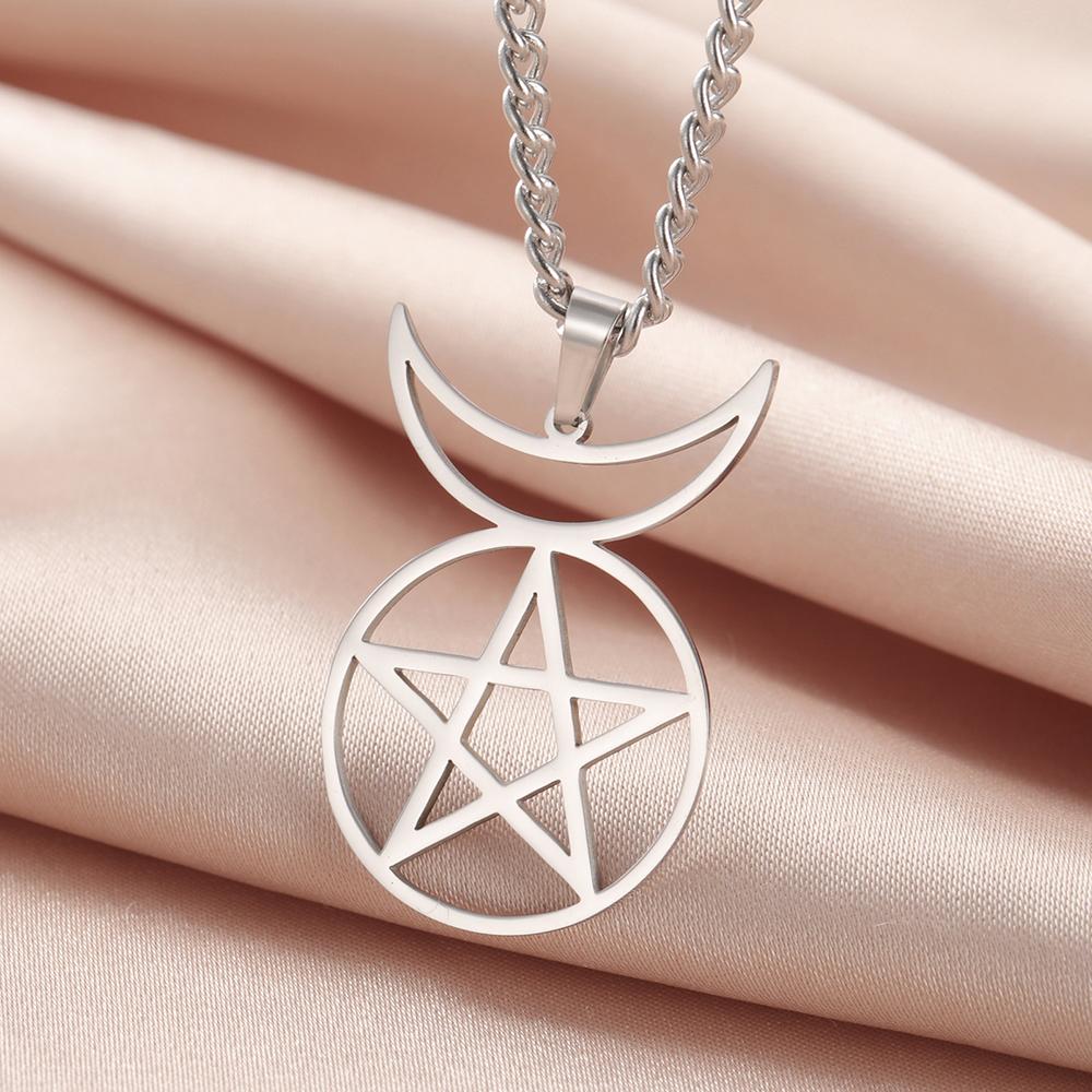 Dawapara Gehörnter Gott Cernunnos Siegel Anhänger Halskette Pentagramm Dreifache Göttin Symbol Edelstahl Wicca Schmuck