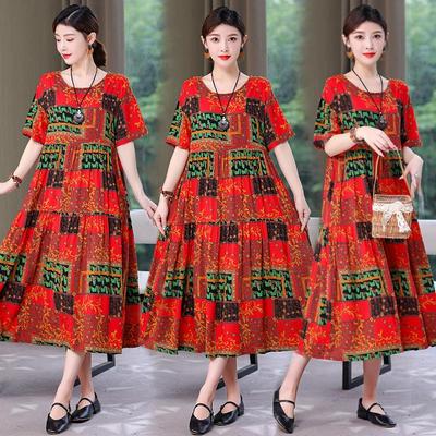 Abiti floreali taglie forti per donna Abito lungo estivo a maniche corte ampio oversize Abiti estivi per donna di mezza età