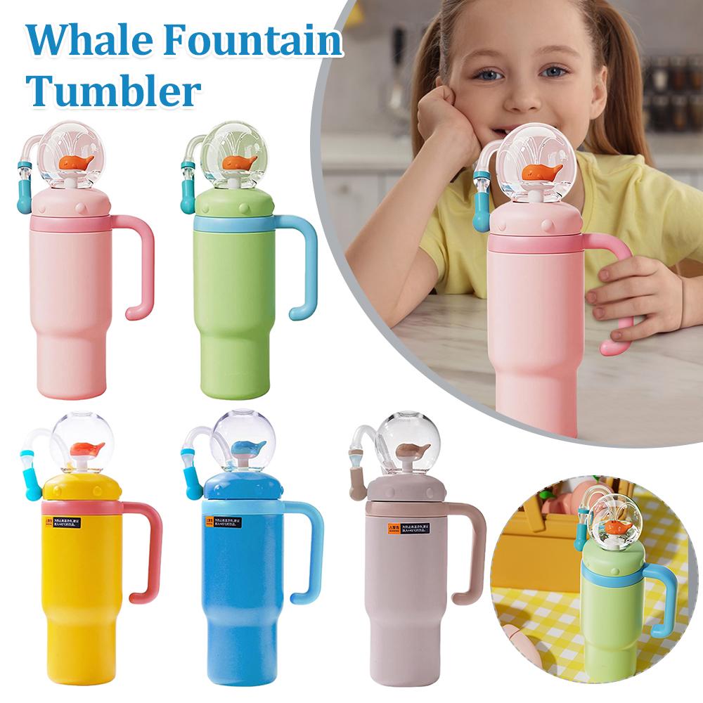 24oz Stainless Steel Whale Fountain Tumbler Whale Water Cups Sports Water Bottle Portable Drink Bottle for Outdoor Sport Fitness