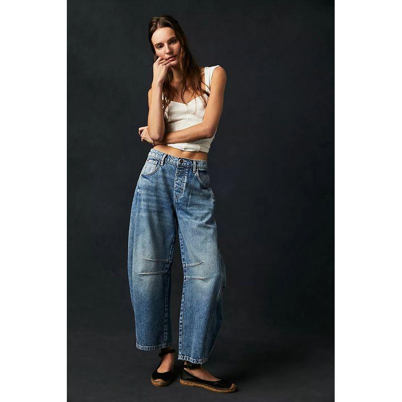 Women's Jeans Fashion Fashion Casual Women's Loose Loose Pants Medium and Low Waist Washed Denim Pants Tide
