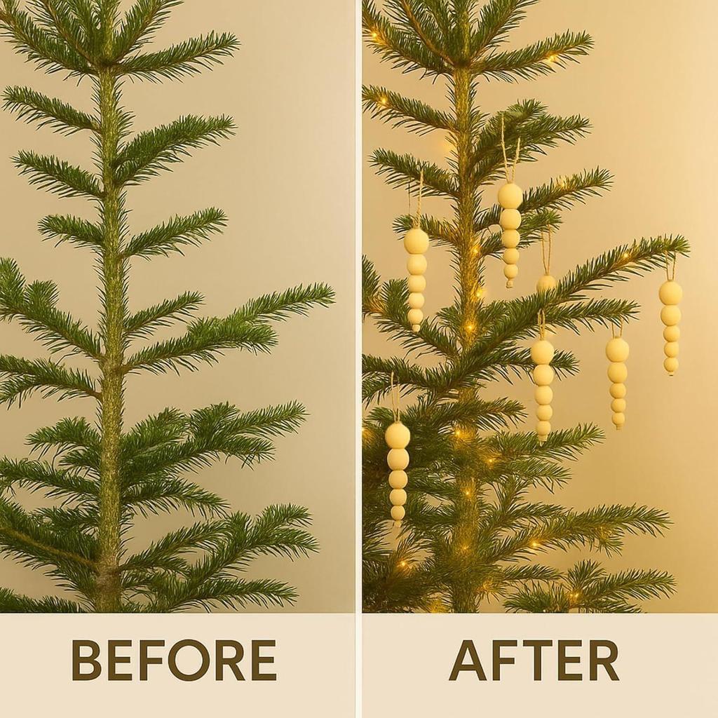 Pack of 10 Wood Bead Christmas Ornament for Decoration Natural Modern Minimalist Xmas Hanging Home Decor Bohemian Holiday Decorations