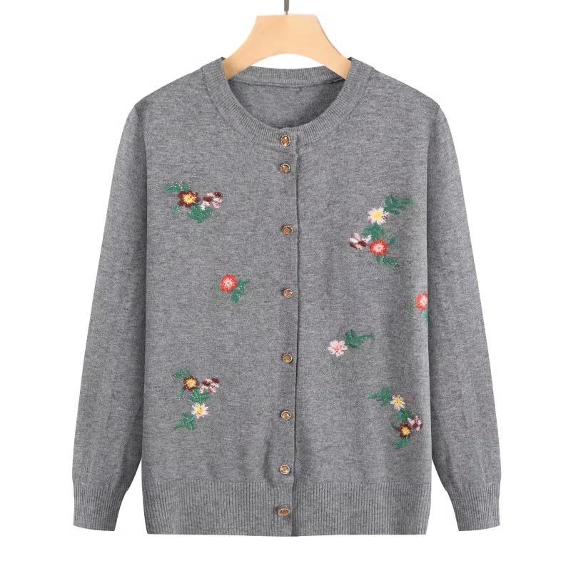 Grandma's Embroidered Knitted Cardigan for Middle-Aged and Elderly Ladies - Spring/Autumn Sweater Jacket for Women.
