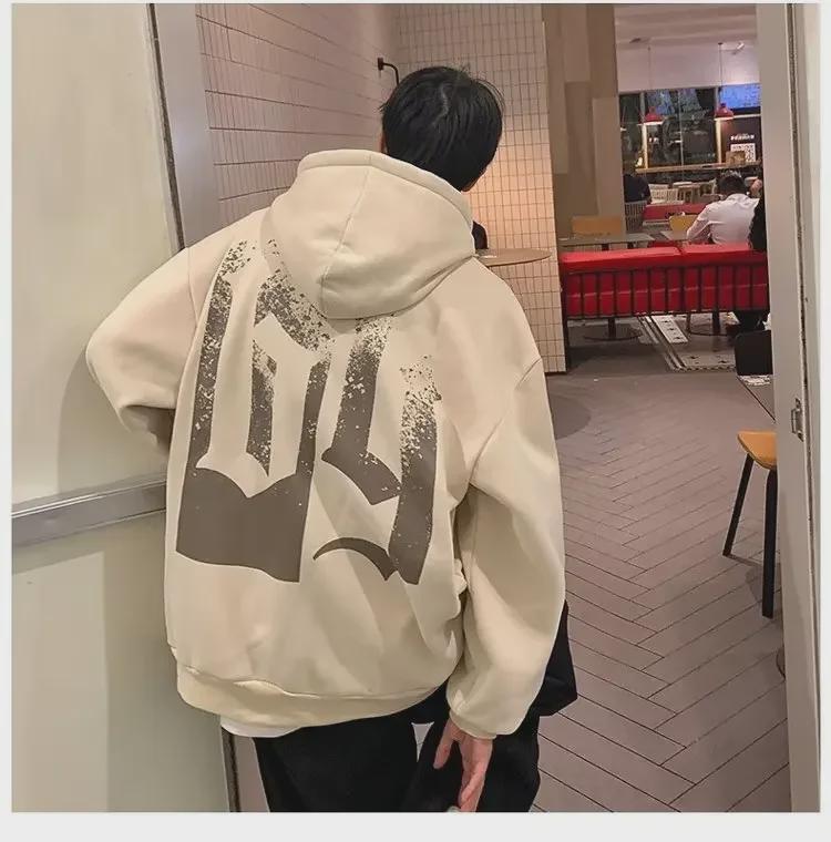 2024 Herbst/Winter Abstrakt Amerikanischer Buchstaben-Print Locker Geschnittener Hoodie für Paare