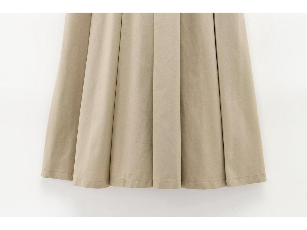 2025 Spring/Summer Padded Shoulder Patchwork Sleeveless Belted Crew Neck Dress