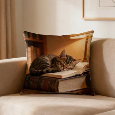 Realistic Cat Cushion Cover 18x18 Inch Cat Pattern Throw Pillow Case Cute Kitten Pillow Cover for Home Couch Sofa Living Room Bedroom Decor
