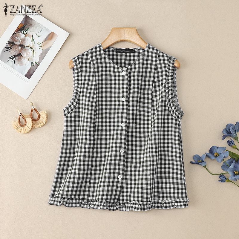 ZANZEA Damen Lässig Rundhals Sommer Ärmellos Gitter Tanktops