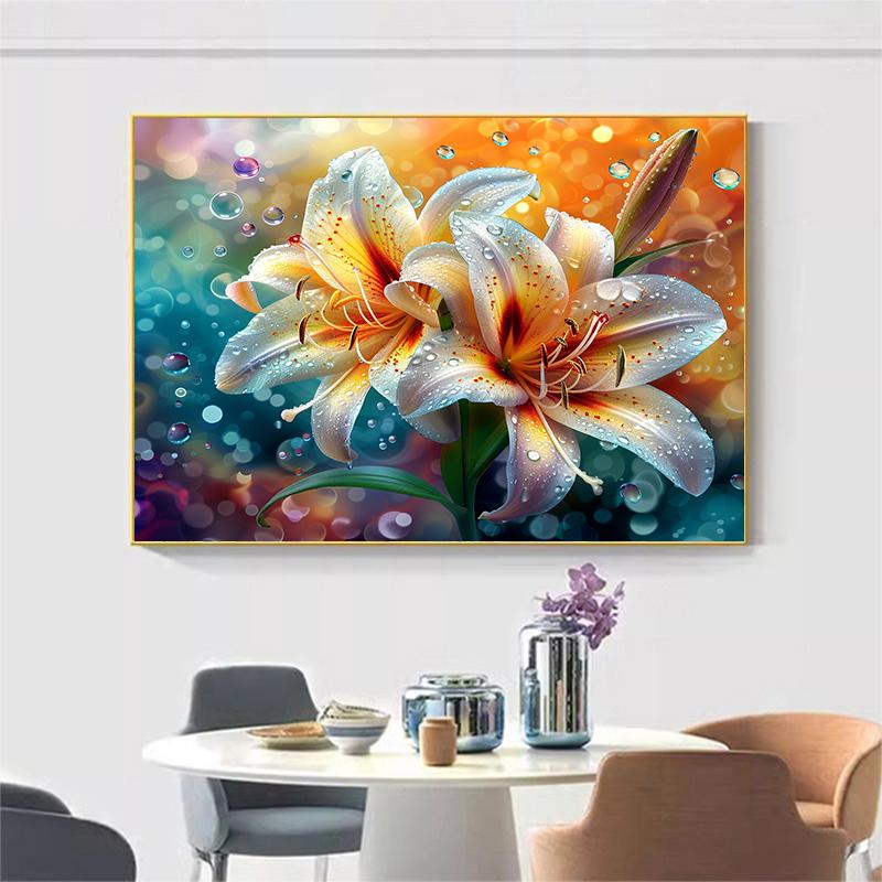 5d DIY Diamond Painting Cross Stitch Colorful Lily Flowers Diamond Embroidery Mosaic Full Round Drill Home Decor Crafts