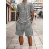 Men's Digital Printed 2-piece Set with Upper Body, Short Sleeves, Round Neck, T-lower Body, Drawstring Shorts, Comfortable and Casual Matching