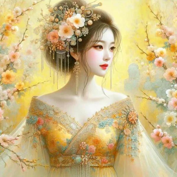 Flower Fairy 5D DIY Diamond Painting Pink Plum Blossom Woman Landscape 5D Cross Stitch Mosaic Embroidery 2024 Home Decor J3977