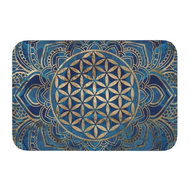 Flower of Life In Lotus Mandala Front Entrance Doormat Sacred Geometry Meditation Anti-Slip Bathroom Mat Room Floor Mat