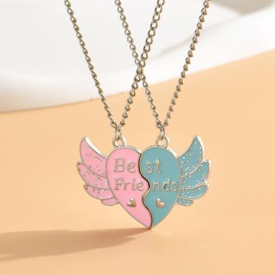 Yousheng 2Pcs Friendship Necklace Love Wings Patchwork Pendant Letter Print Charm Necklace Fine Workmanship Necklace Jewelry Gift