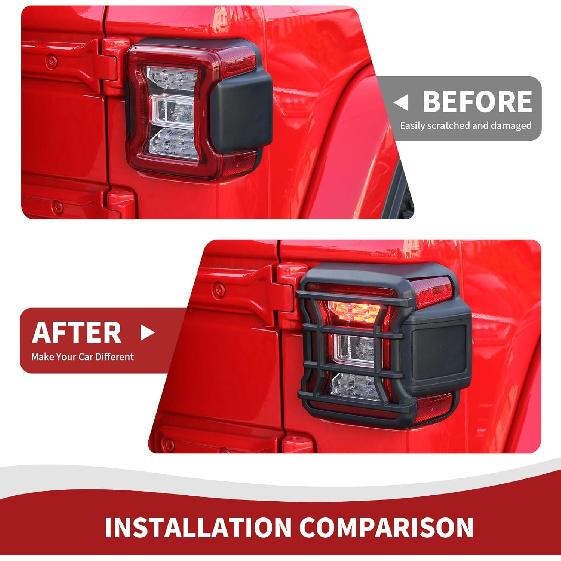 JL Tail Light Covers, ABS Rear Light Lamp Guards Trim Compatible with 2018-2024 Jeep Wrangler JL, Black (Fit for LED Light Version Without Frame)