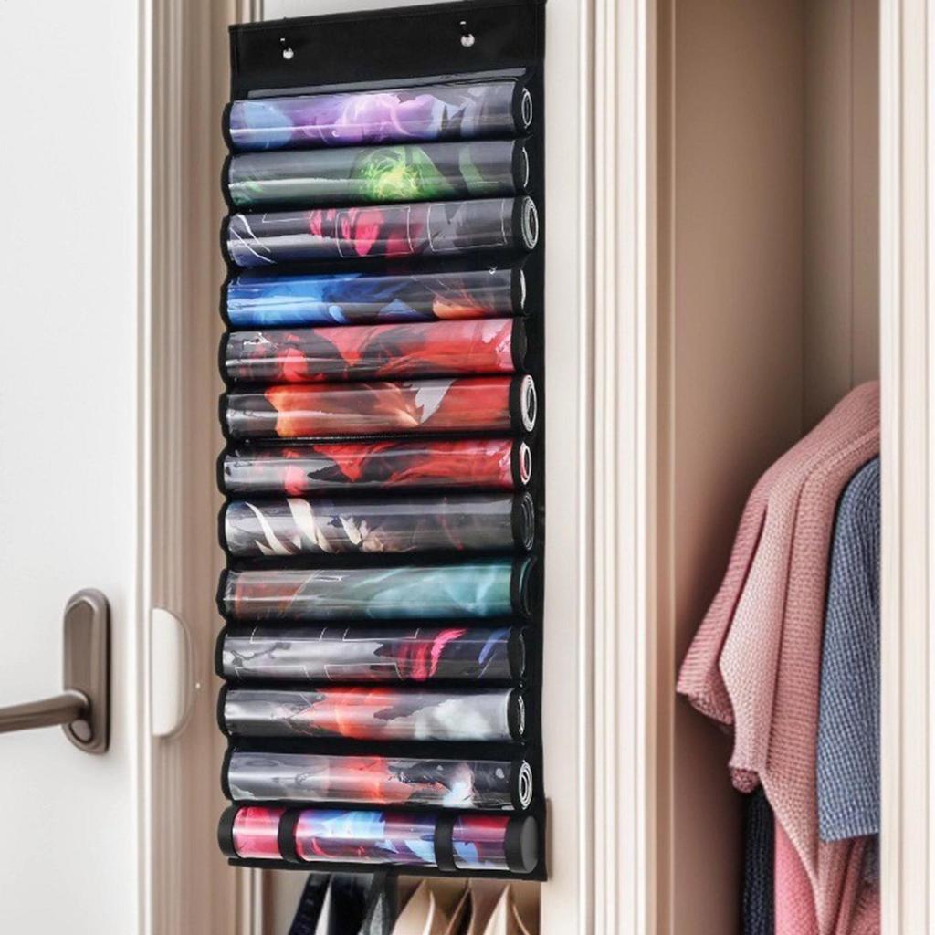 Playmat Holder, Playmat Tube Storage Bag for with 2 Hooks, Fits 12+1 Card Game Playmats with Transparent Plastic Slots,