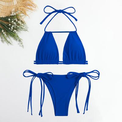 Yousheng 2Pcs/Set Women Sexy Bikini Set Halter Sleeveless Bra High Waist Lace-up Swim Briefs Set Solid Color Split Design Beachwear