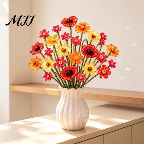 Set Tutorial Fiore con Perline Kit Bouquet di Fiori Selvatici, Artigianato Fai da Te Floreale Decorazione per la Casa Realizza Fiori, Progetto Artistico con Perline per Adulti Adolescenti Kit
